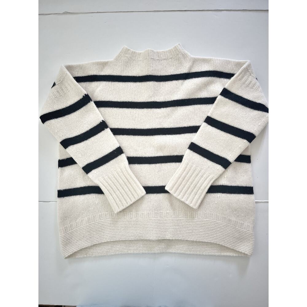 Nicholson And Nicholson Sweater Women 38(US M) Cream Stripe Wool Mock Neck Japan